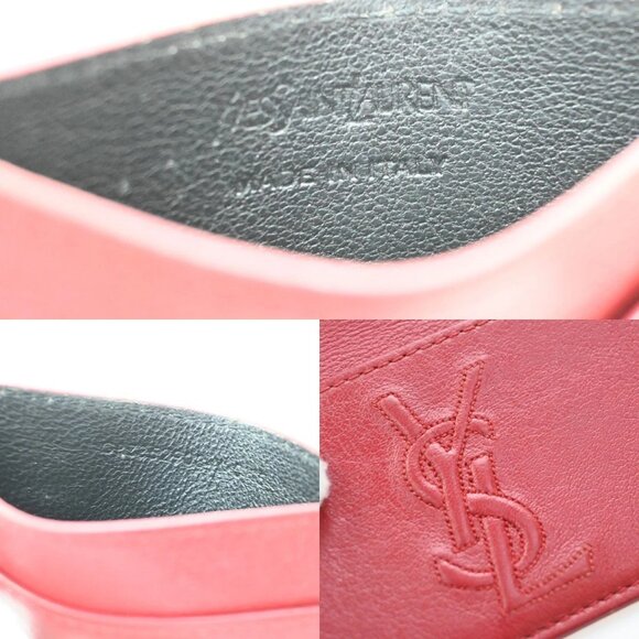 YVES SAINT LAURENT YSL Logo Card Case Wallet Leather Red Made in Italy 63KB290 - Picture 8 of 16